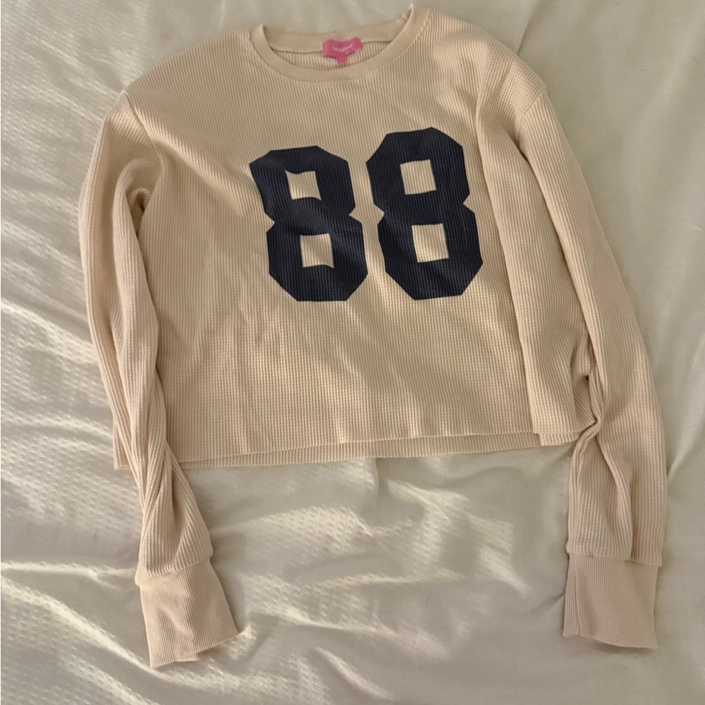Edikted Cream Sweater with Navy Numbers